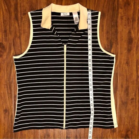 Liz & Co Black, White Stripped Sleeveless V-neck w/ Yellow Collar and a Zipper - Picture 5 of 8